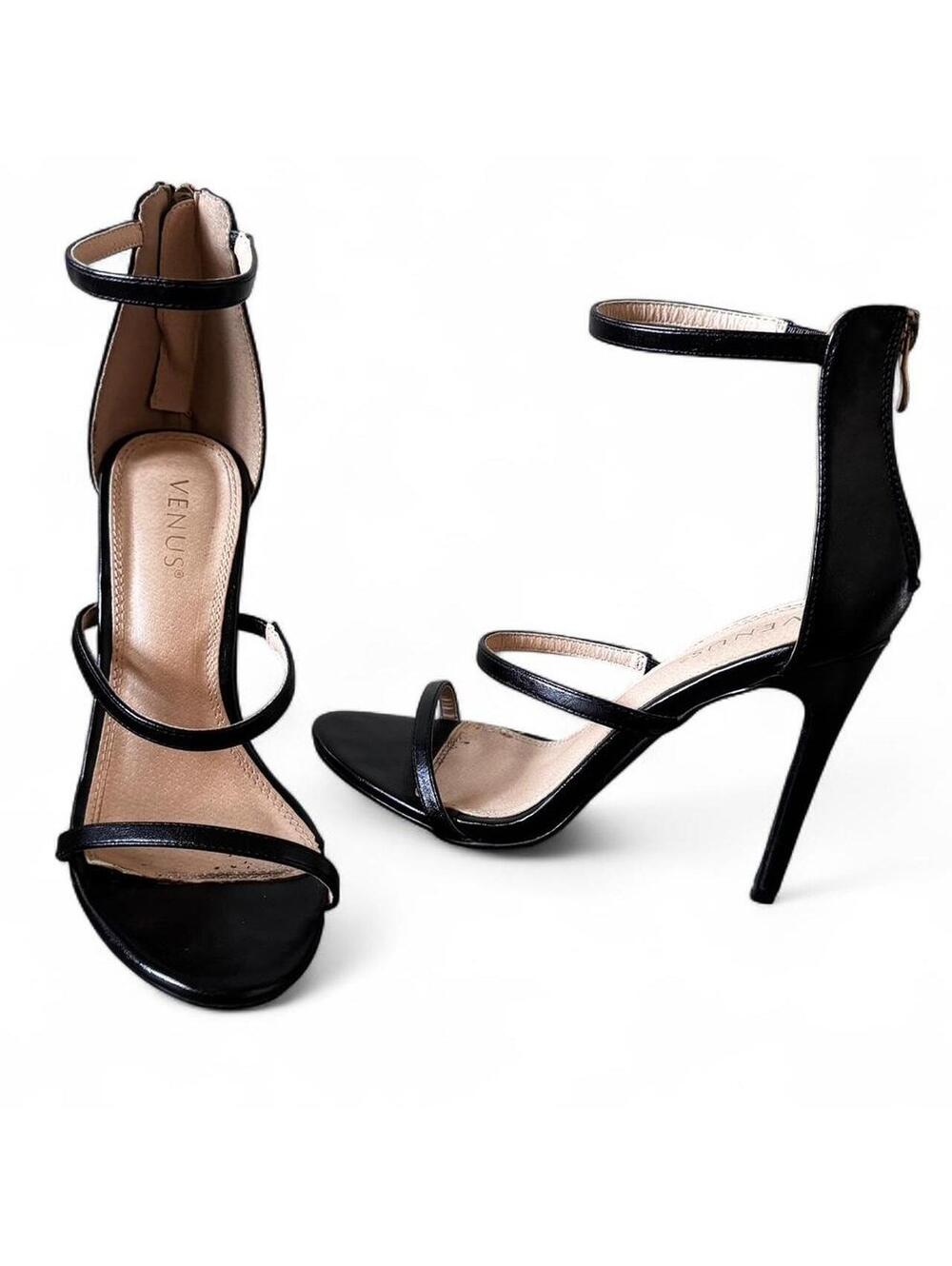 Black open toe strappy high heels #glamour #partyshoes